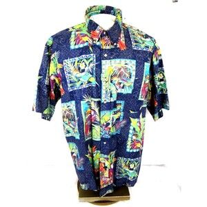 ADIRONDACKS TRADING CO Men Hawaiian ALOHA shirt XL Vintage 1990s birds cotton